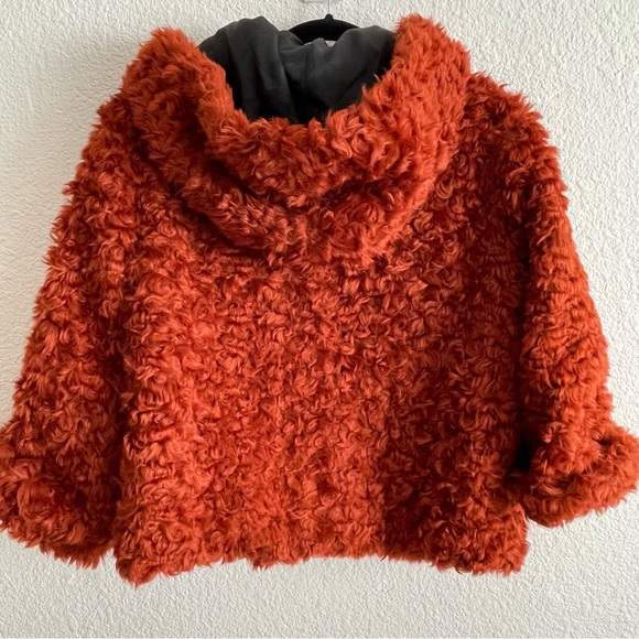 Tensione In Burnt Orange Faux Fur Teddy Jacket Hoodie Made in Italy - Picture 5 of 6